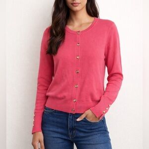 ZARA Pink Gold Button Down Soft Cardigan Sweater Classic Casual Preppy Tops L